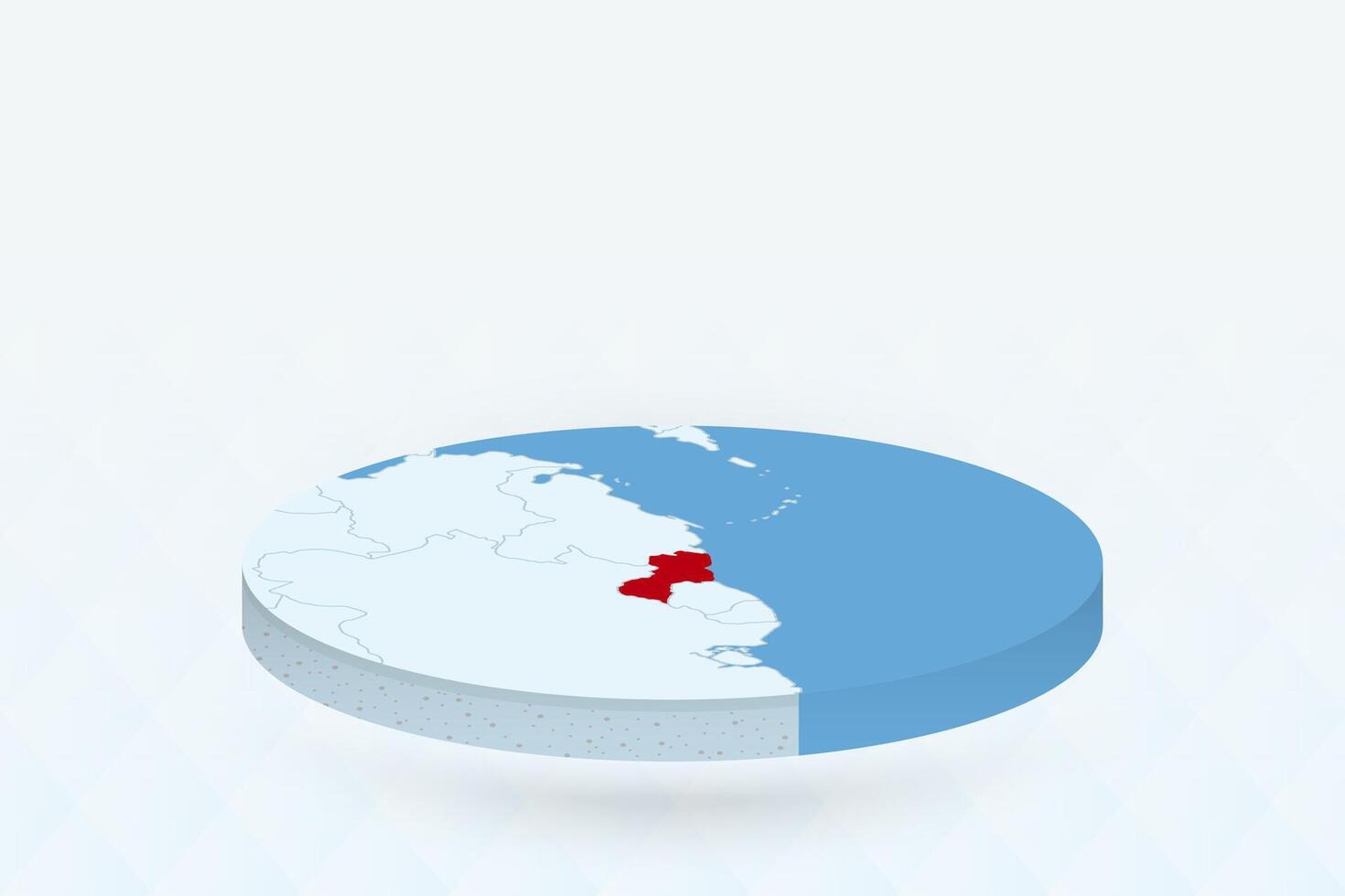 3D Isometric Map Highlighting Guyana in Red. vector