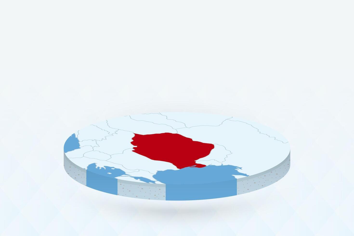 3D Isometric Map Highlighting Romania in Red. vector
