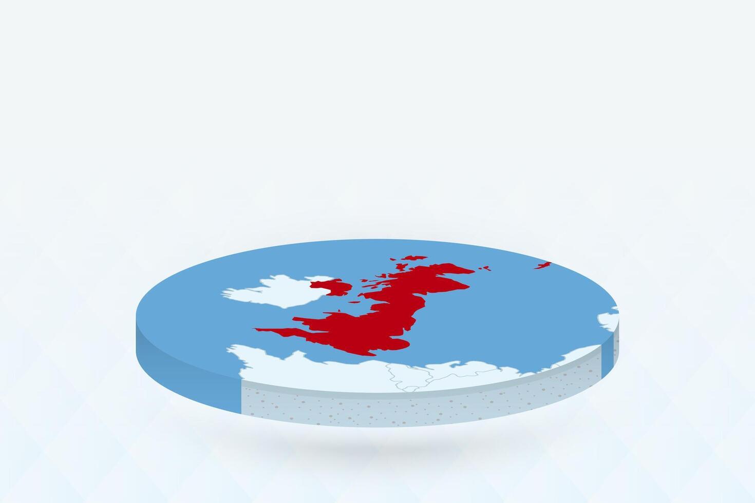 3D Isometric Map Highlighting United Kingdom in Red. vector