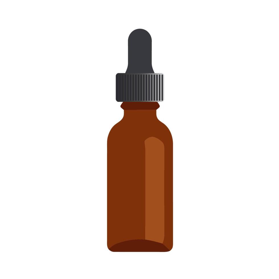 Small amber glass bottle with dropper cap isolated on white background. vector