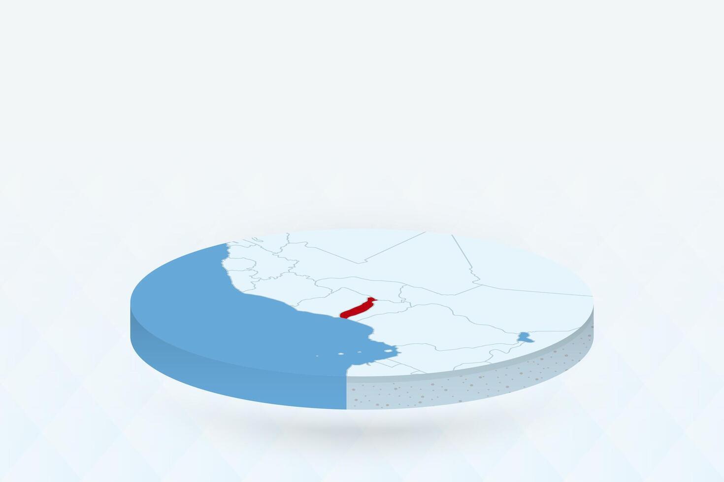 3D Isometric Map Highlighting Togo in Red. vector