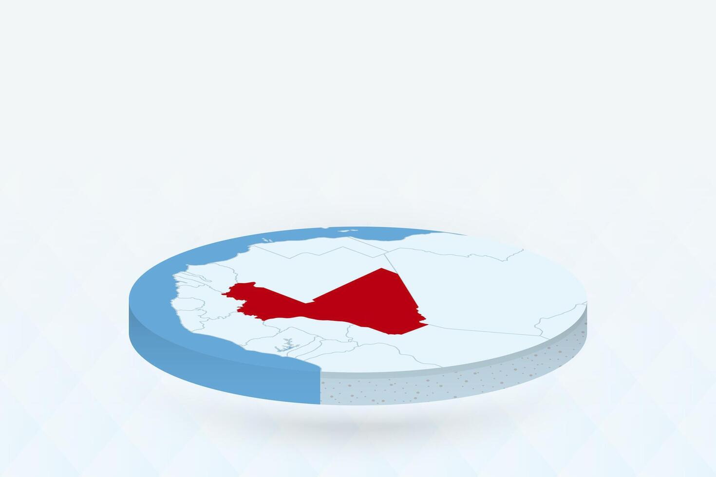 3D Isometric Map Highlighting Mali in Red. vector