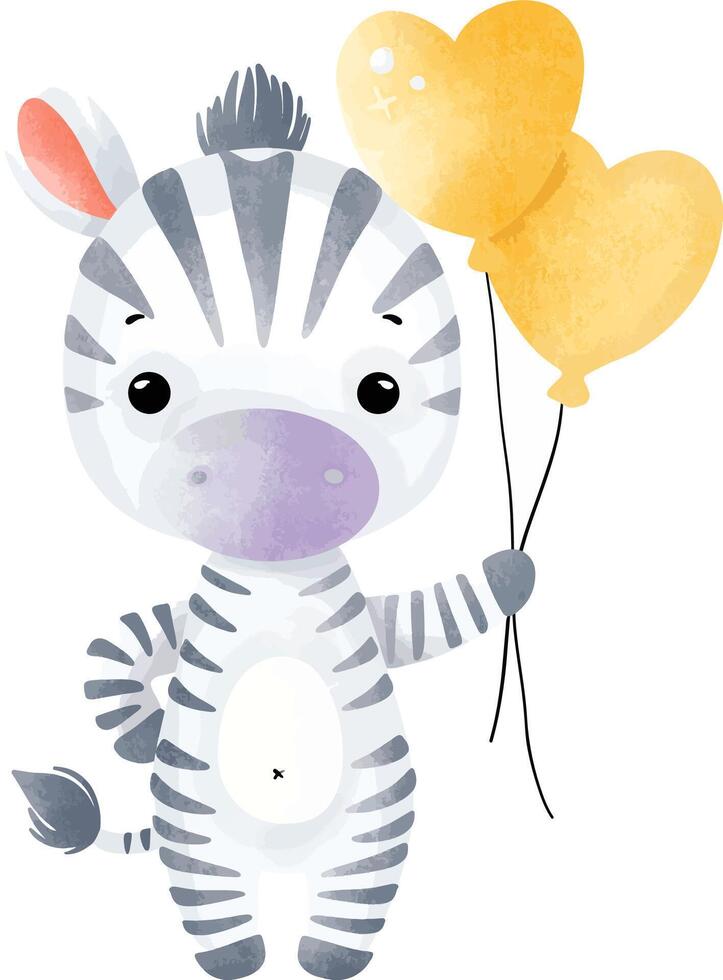 Cute Zebra Holding Heart Balloons vector