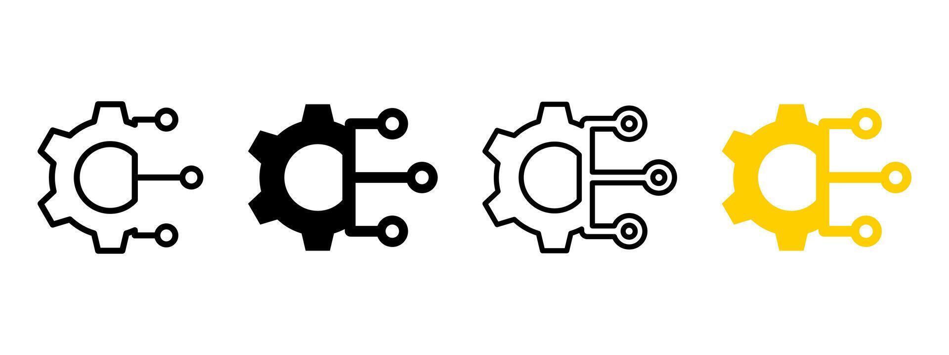 AI technology gear icon. Digital electronic software cogwheel illustration. Web cyberspace network symbol. Computer machine tech process sign. Integrated AI technology application pictogram. vector