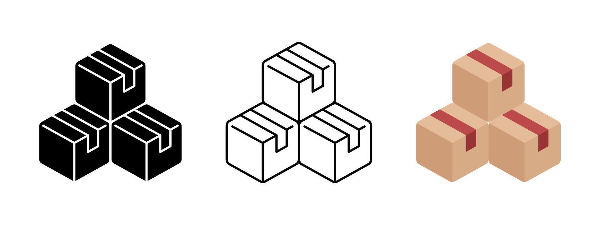 Box stack icon. Cargo delivery symbol. Cardboard box parcel storage illustration. Logistic transportation sign. Paper and wooden box shipping pictogram. Crate distribution concept. vector