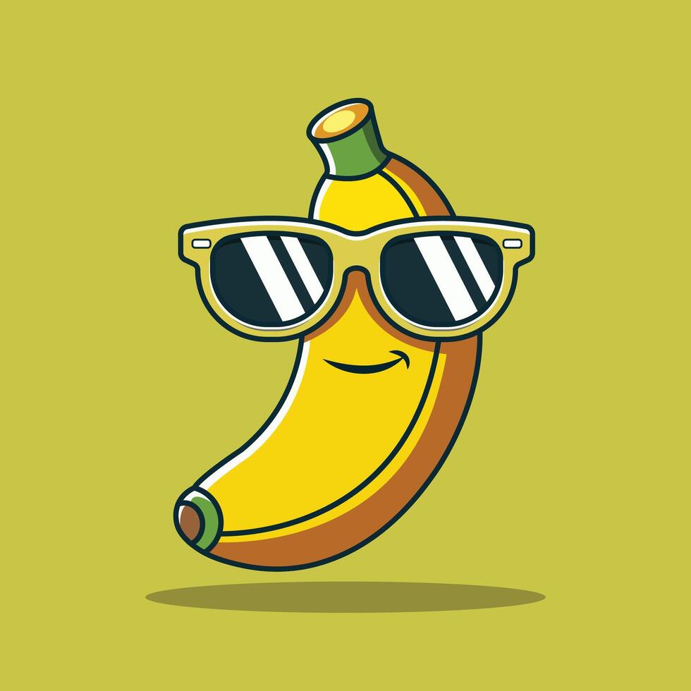 Banana Art Using Glasses Sticker Icon Illustration. Banana Cartoon Logo, Fruit Icon Concept White Isolated. Flat Cartoon Style vector