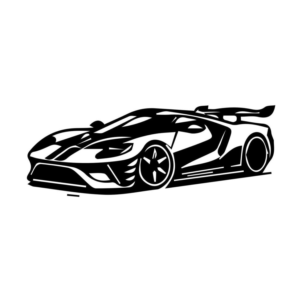 A black and white drawing of a sports car vector