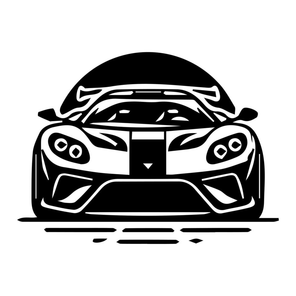 A black and white illustration of a sports car vector