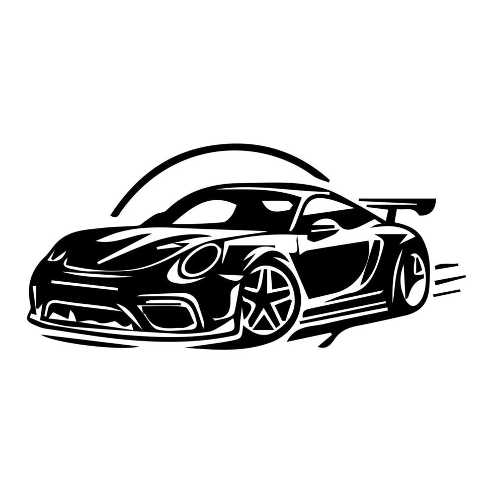 A black and white logo of a sports car vector