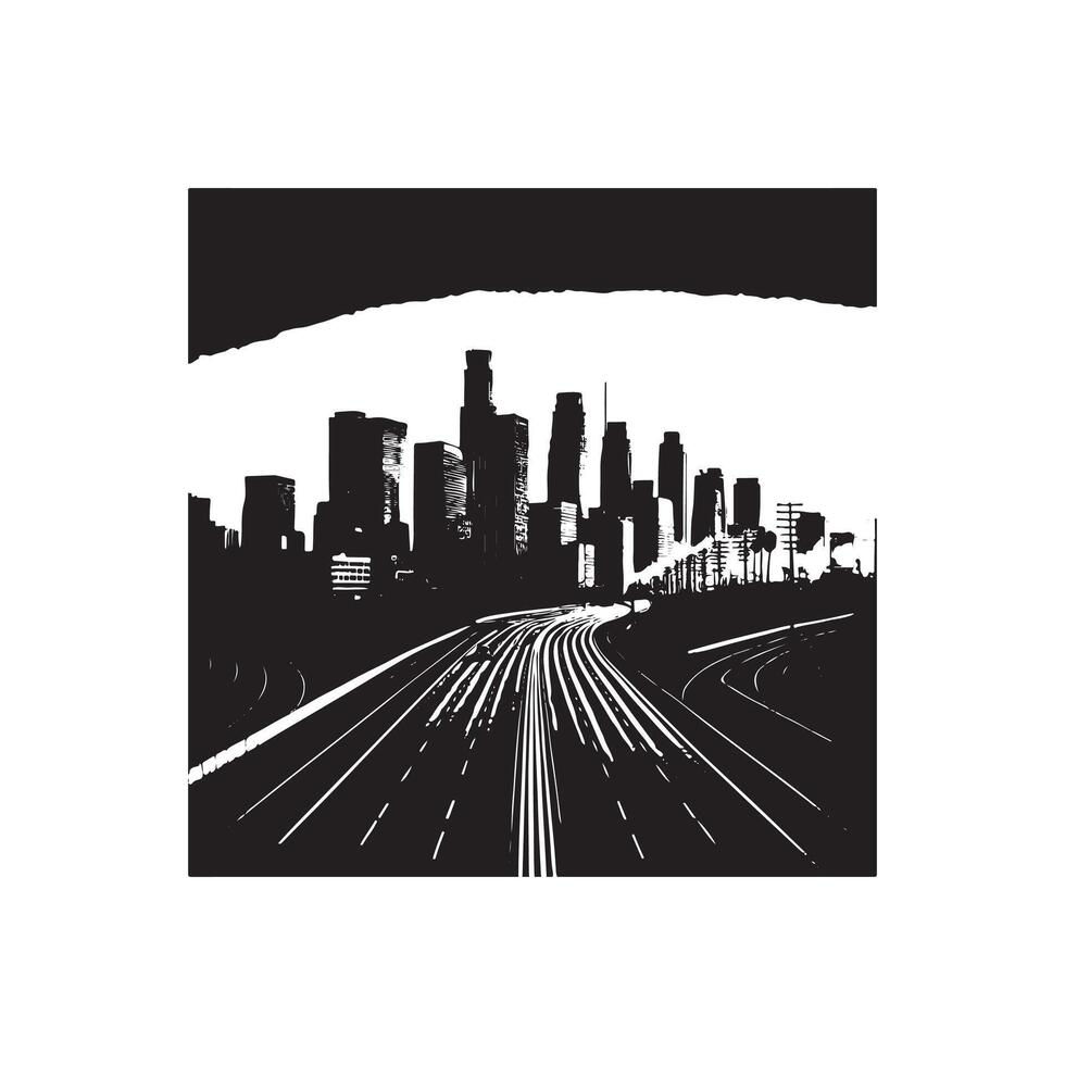 A black and white drawing of a city skyline vector