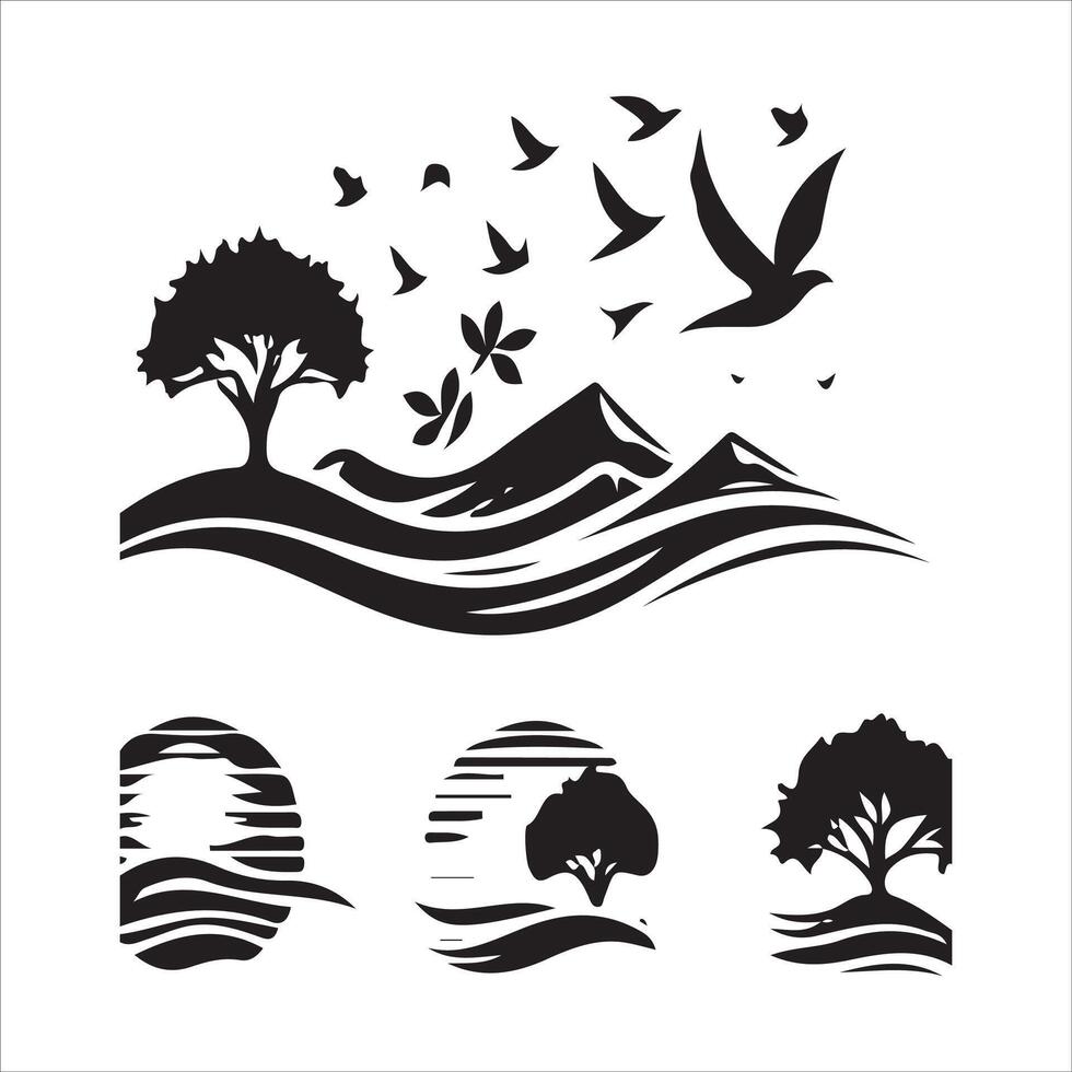 Four different types of trees and birds in the forest vector