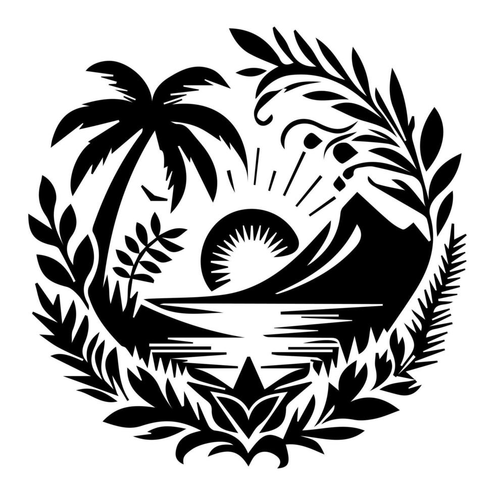 Tropical island with palm trees and sunset vector