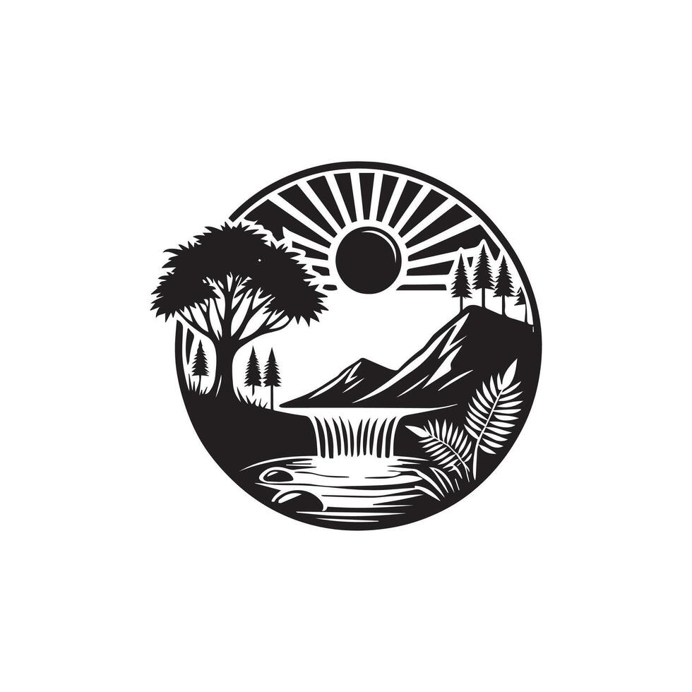 A black and white logo for a nature park vector