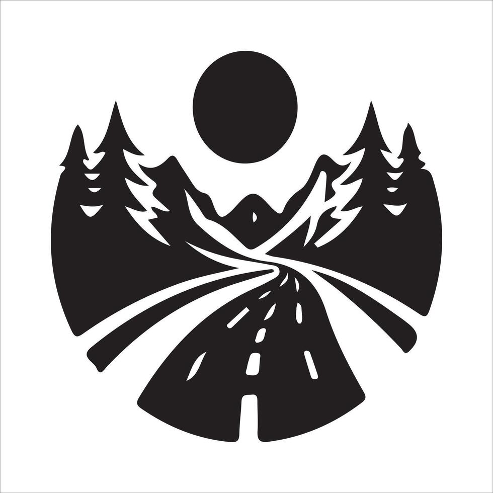 A black and white logo of a road and trees vector