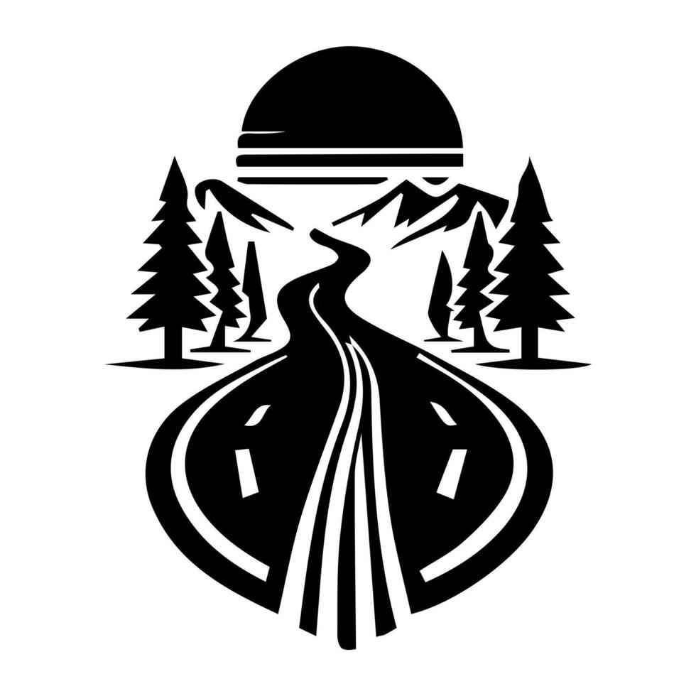 A logo with a road and trees in the background vector