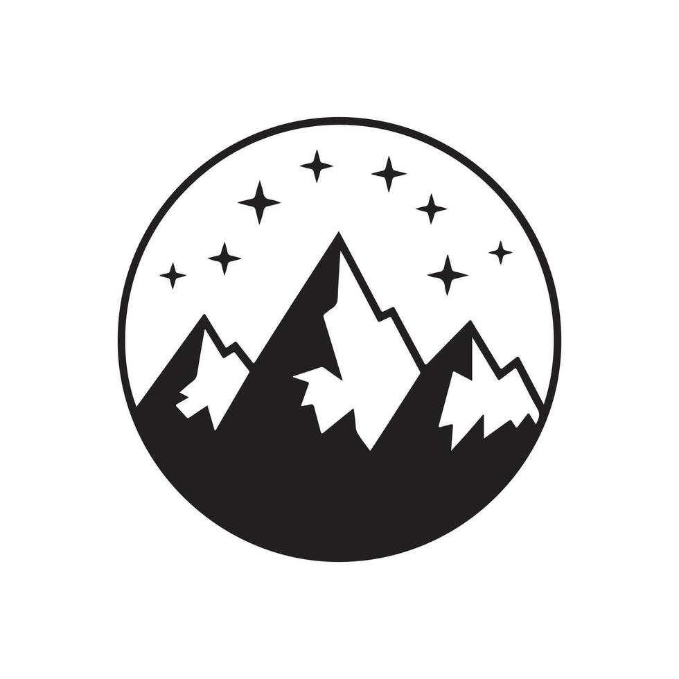 Mountains and stars in a circle logo vector