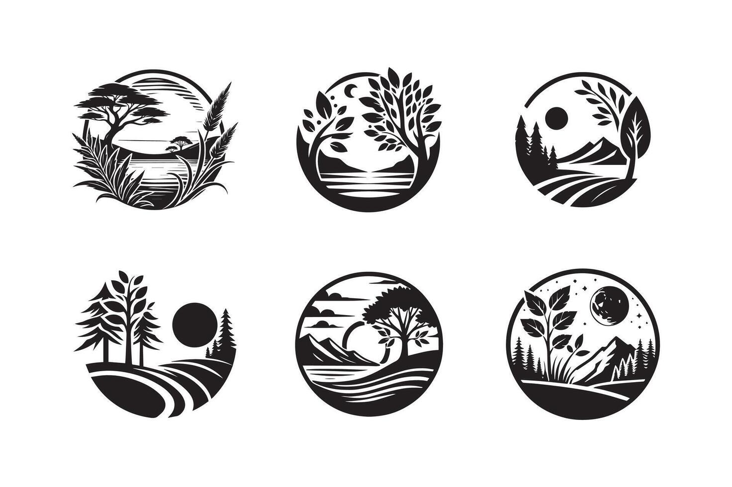 Set of icons of nature and landscape illustration vector