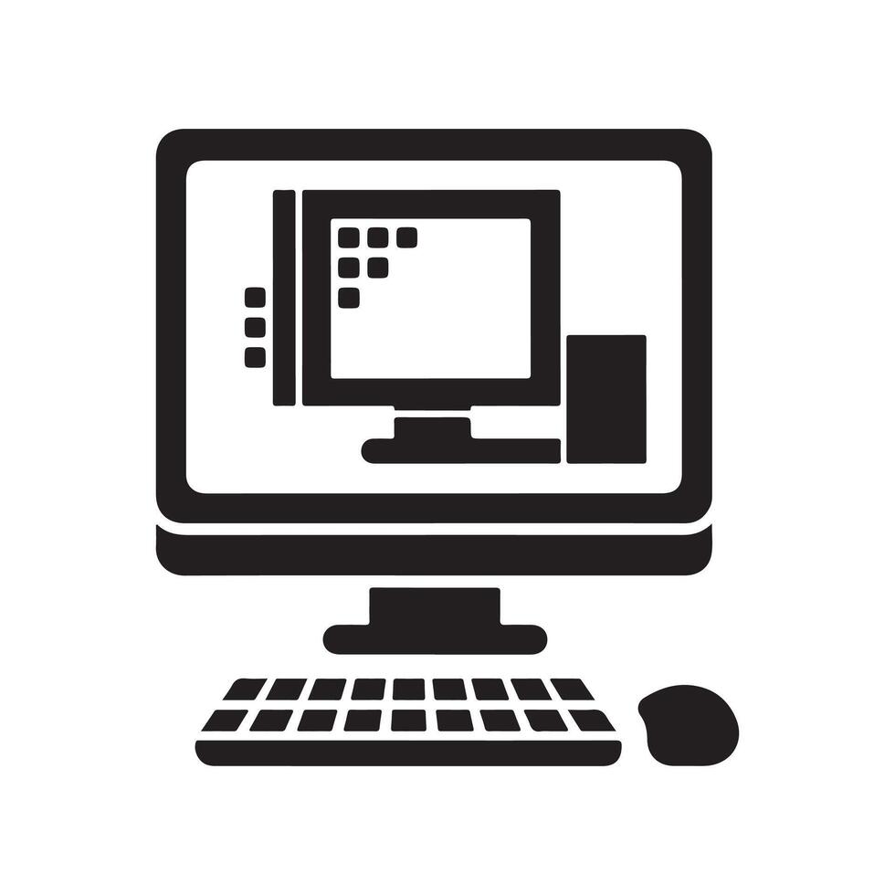 Computer monitor and keyboard icon illustration vector