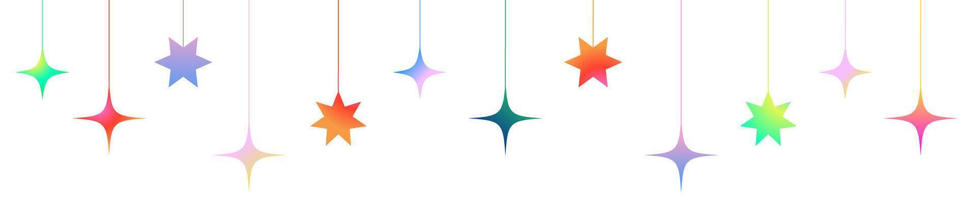 Star header.Stars Hanging Decoration.Seamless twinkle for Christmas,New year time,party,birthday,Holiday concept.Set bright gradient stars isolated on transparent background. illustration EPS 10 vector