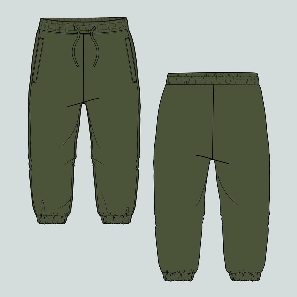A pair of green sweatpants with a zipper and pockets vector
