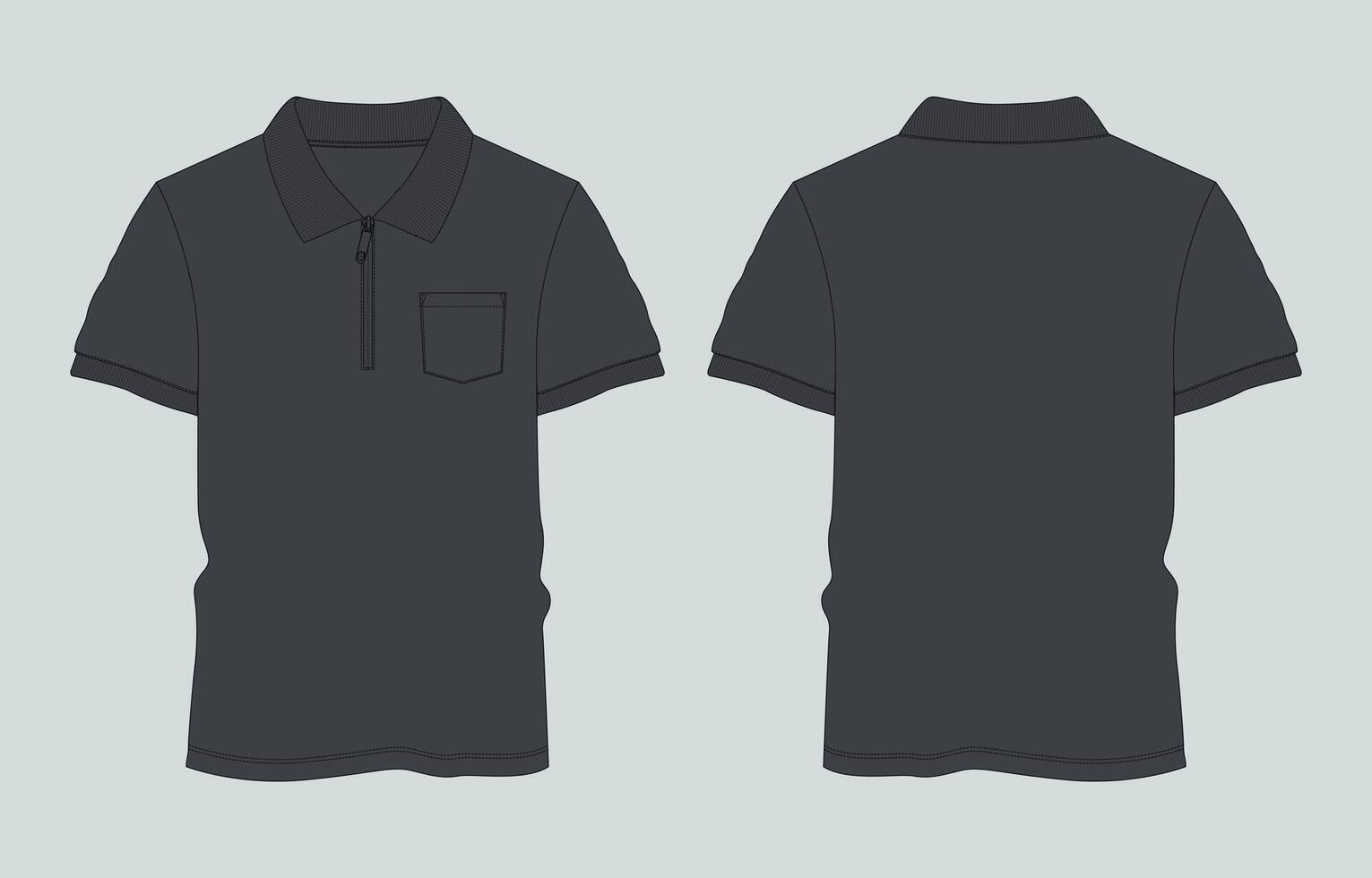 Men's polo shirt template, black, front and back vector