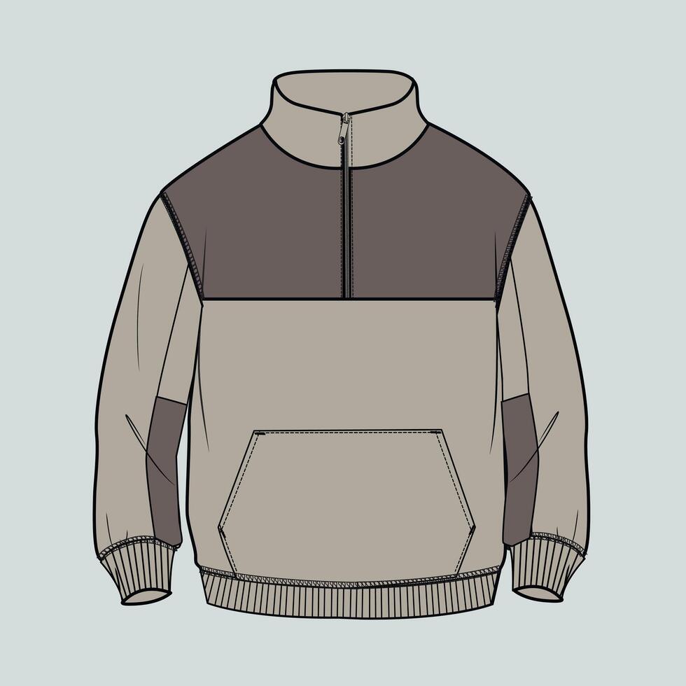 A drawing of a sweatshirt with a zipper vector