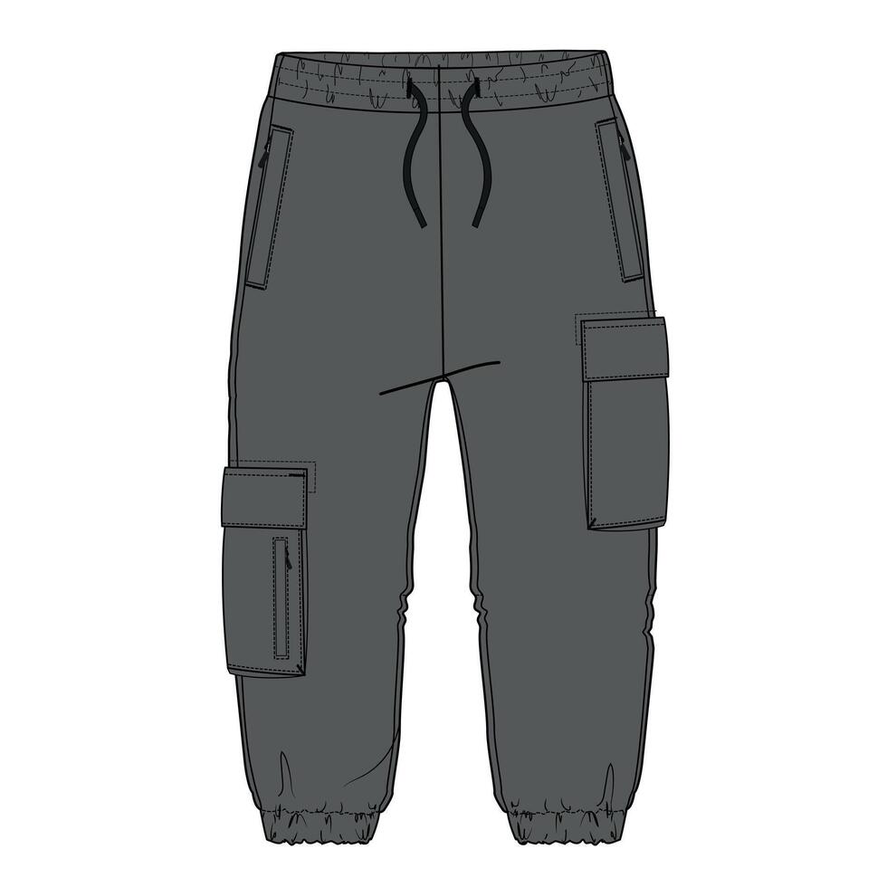 A drawing of a pair of cargo pants with pockets vector