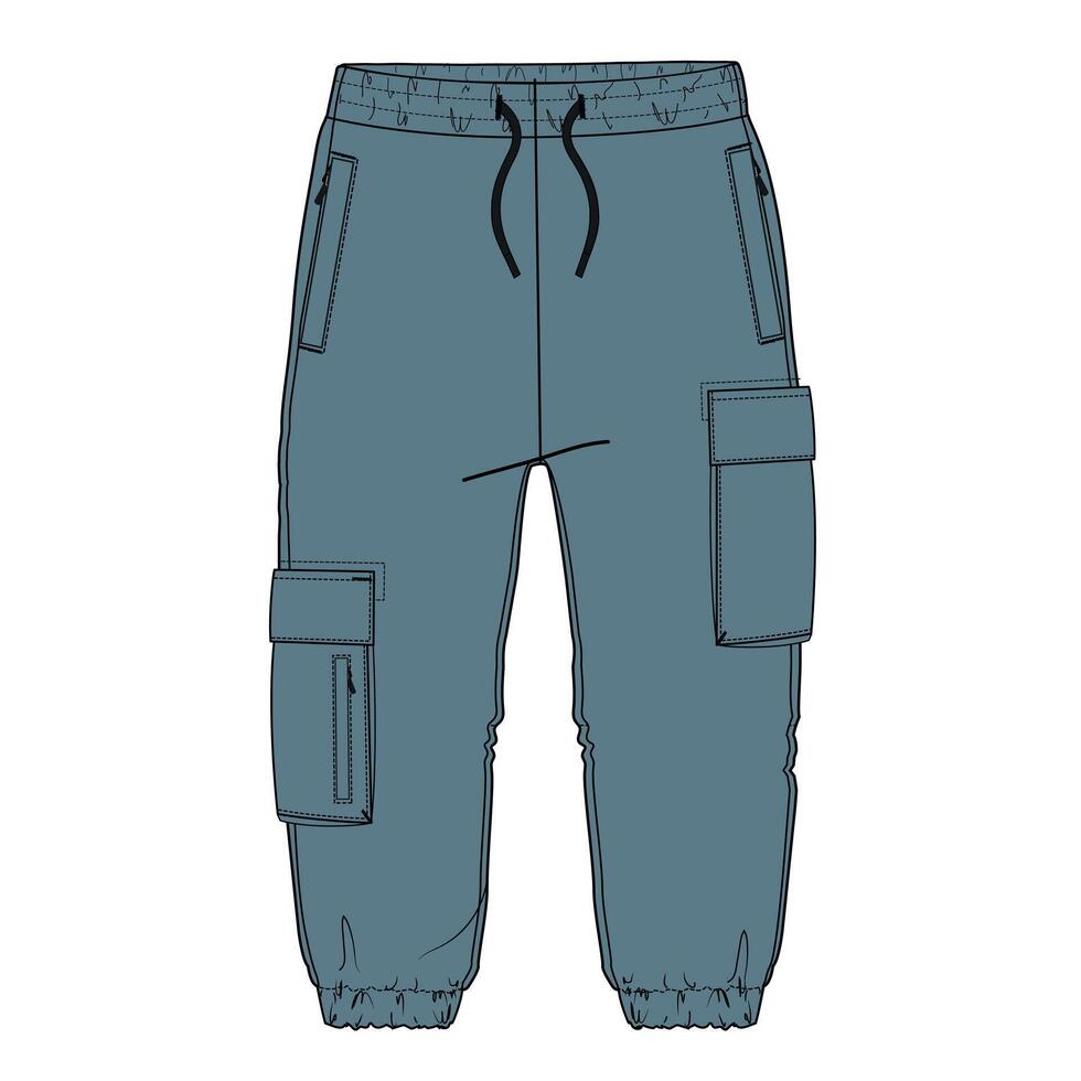 A drawing of a blue cargo pants with pockets vector