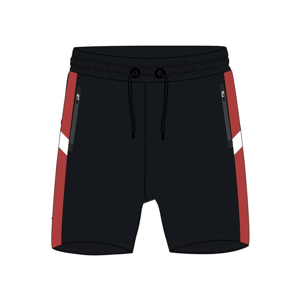 Black shorts pant with red stripes and zipper on side isolate don white back vector
