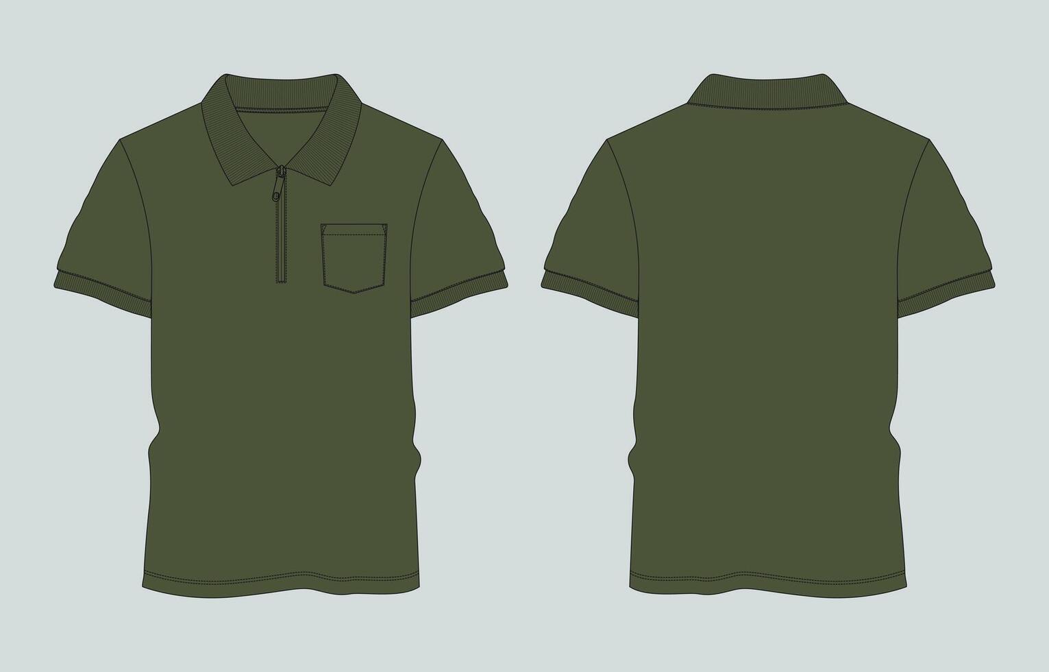 Green polo shirt template, front and back view vector