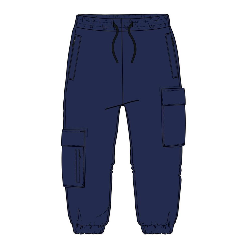 A navy blue cargo pants with pockets vector