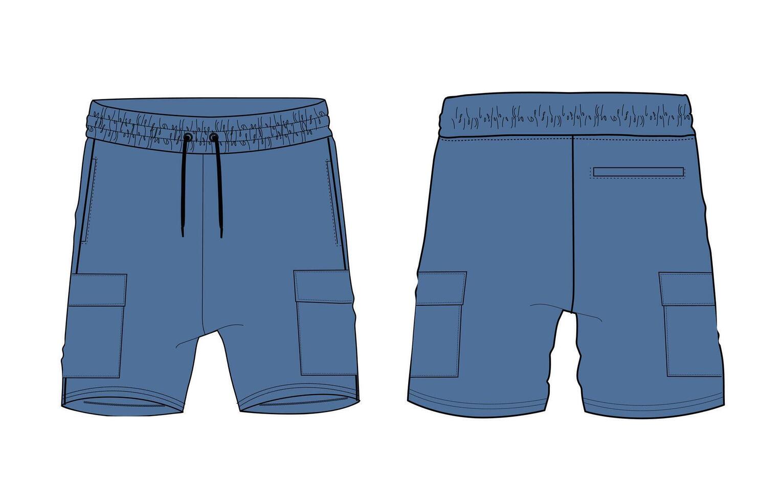 Blue color sweat shorts pant front and back with pocket isolated on white background vector