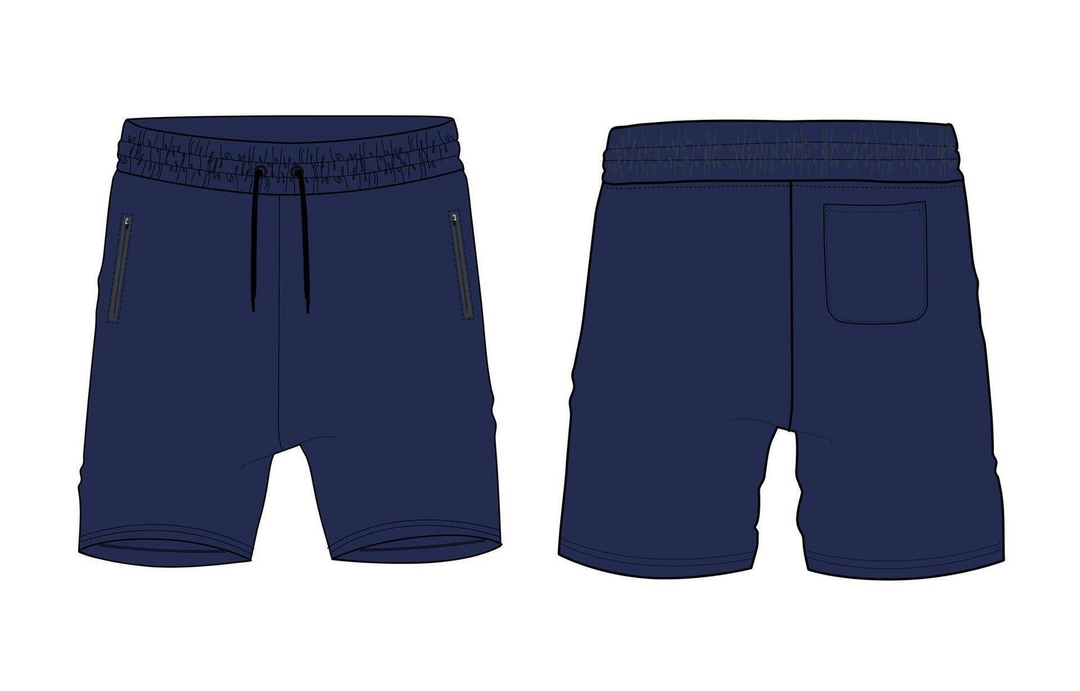 Navy color shorts pant front and back isolated on white back vector