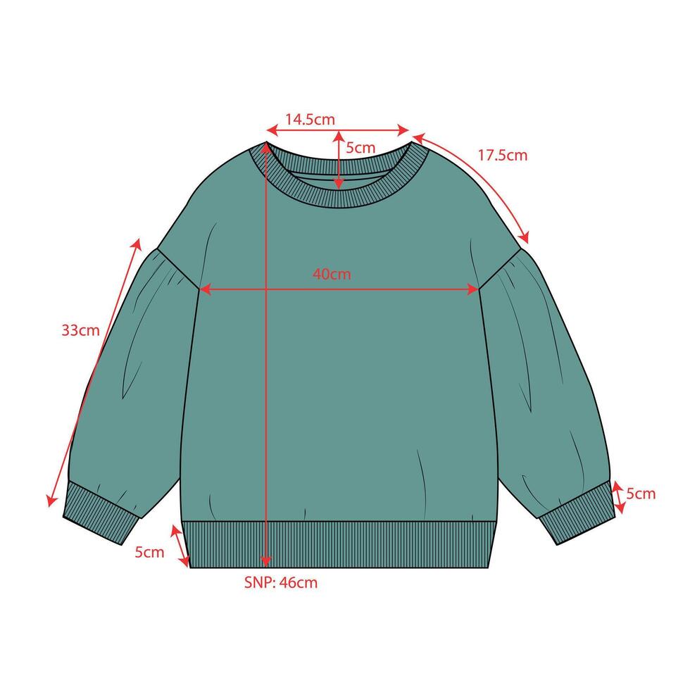 Ladies sweater with measurements details isolated on white background. vector