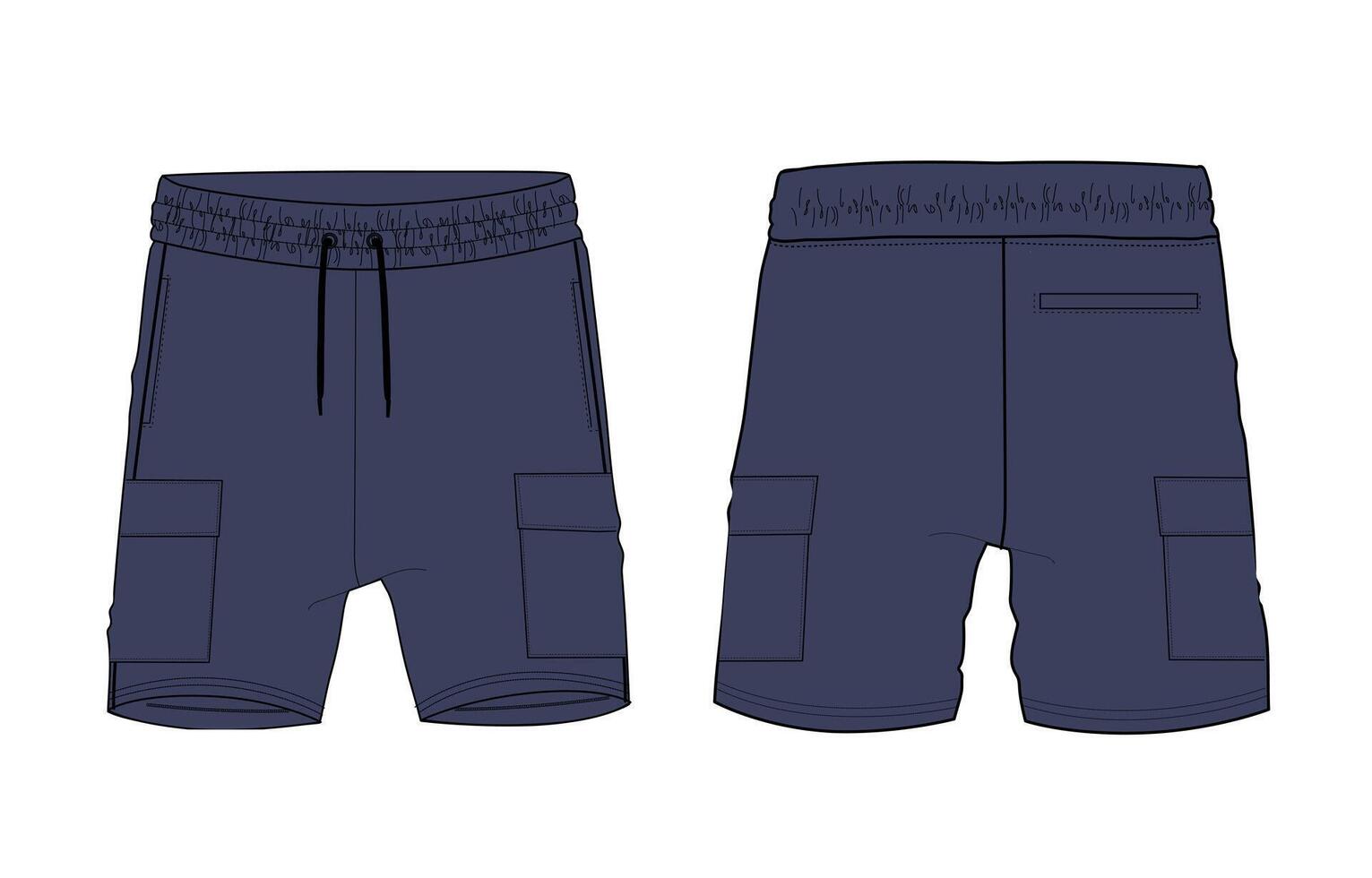 Navy color sweat shorts pant front and back with pocket isolated on white background vector