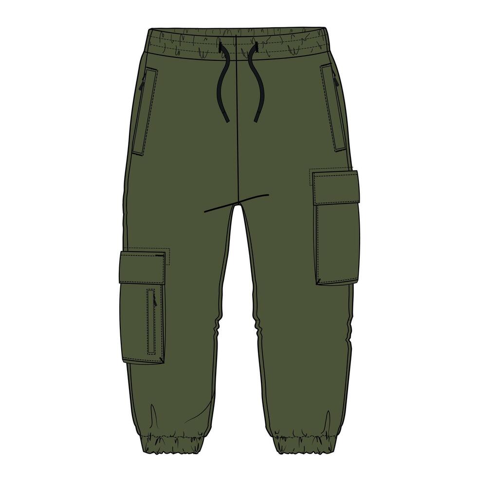 A drawing of a green cargo pants with pockets vector