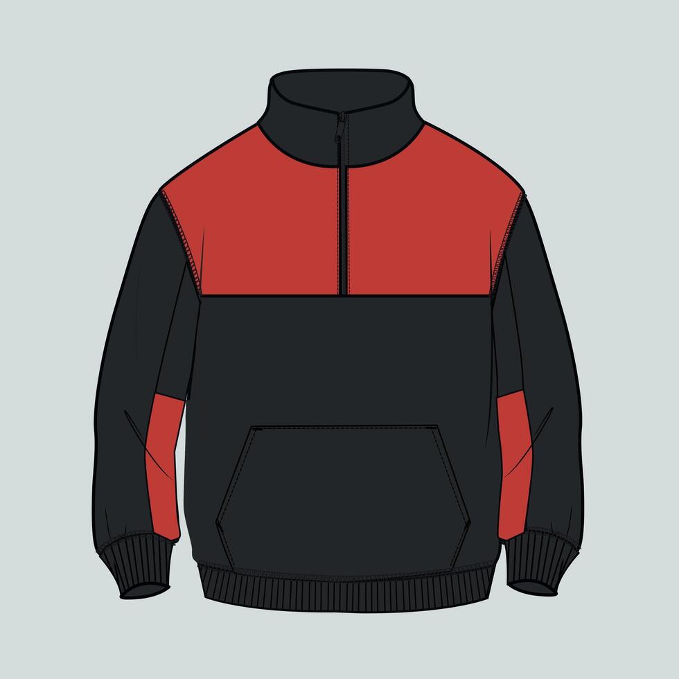 A black and red sweatshirt with a zipper vector