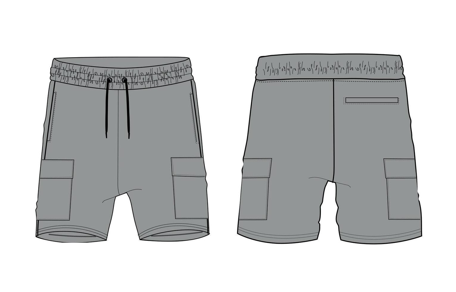 Grey color sweat shorts pants front and back with pocket isolated on white background vector