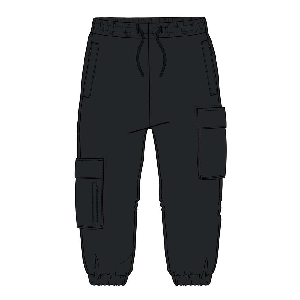 A black cargo pants with pockets on the side vector
