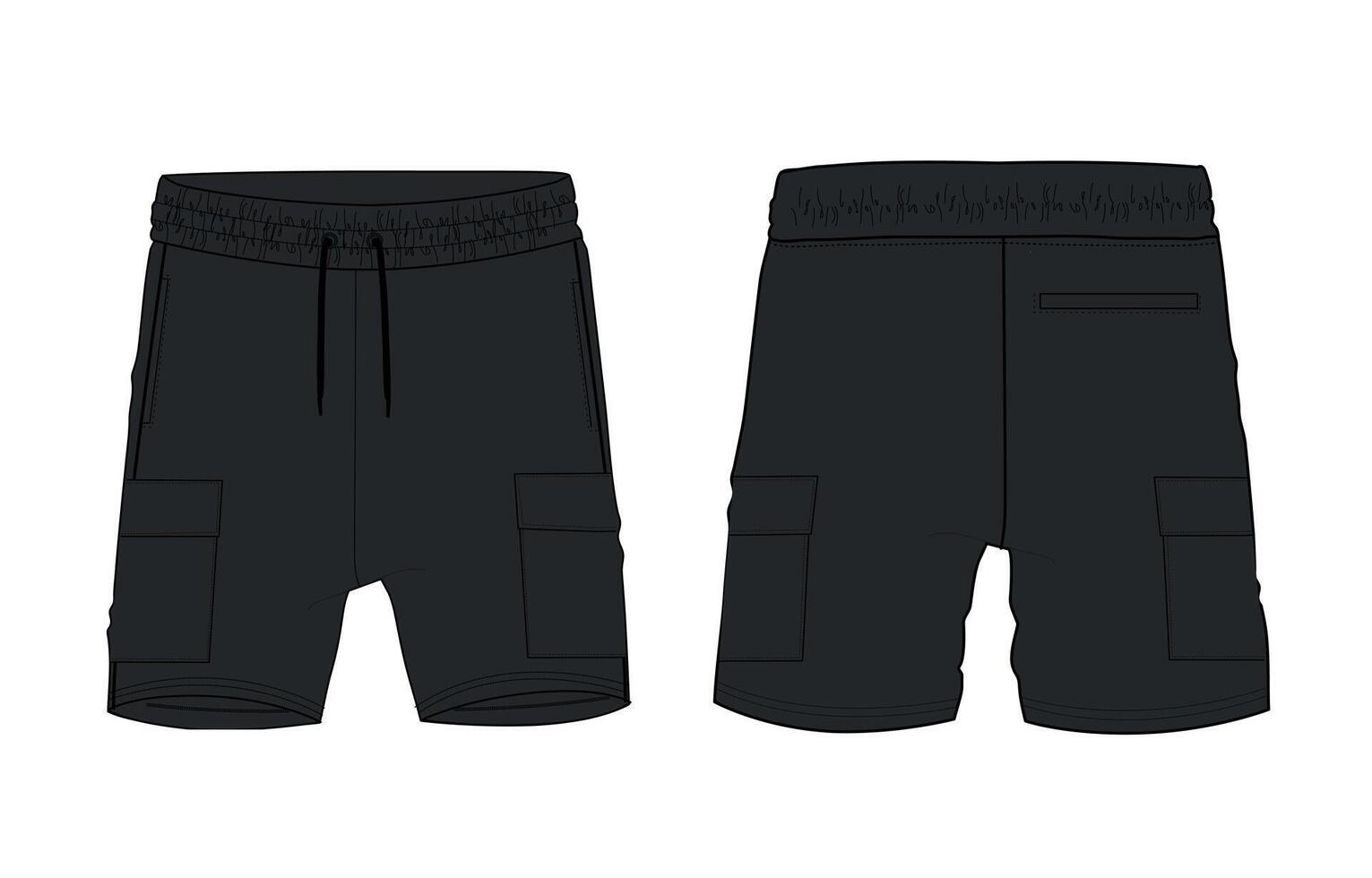 Black shorts pant with pocket front and back views isolate don white back vector