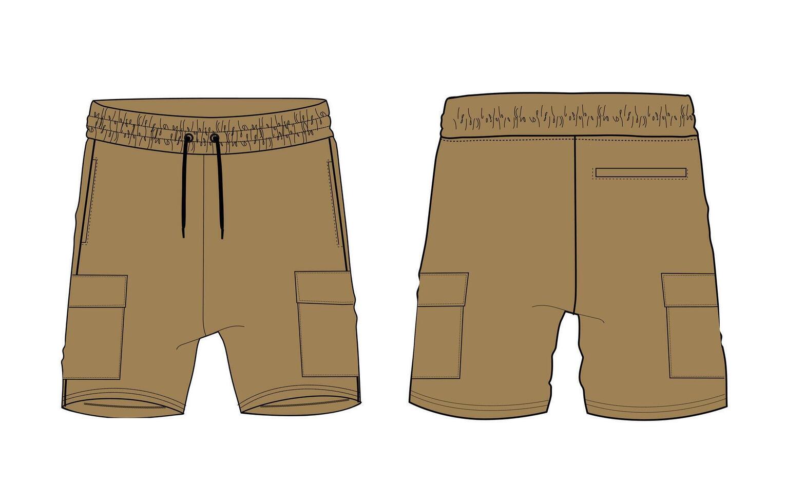 Yellow Color Shorts pant front and back with pocket isolated on white back vector