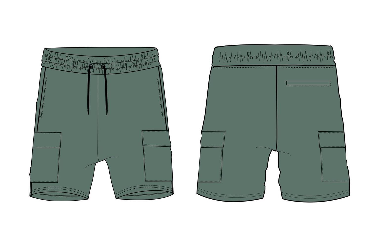 Green color sweat shorts pant front and back with pocket isolated on white background vector