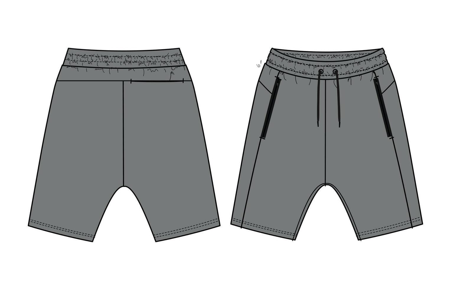 Grey color sweat shorts pant with cut and sew isolated on white back vector