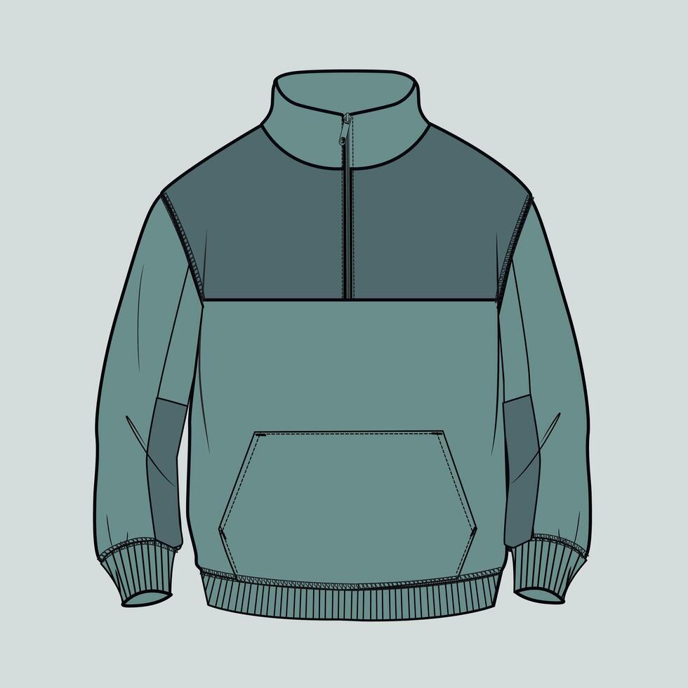 A drawing of a green sweatshirt with a zipper vector