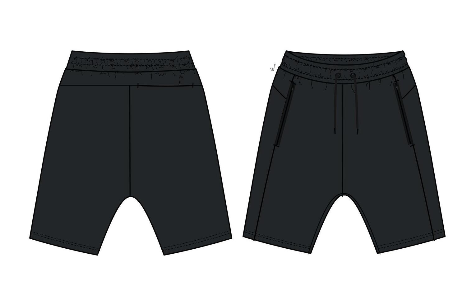 Black Color Sweat shorts pant with side cut and sew and zipper isolated on white back vector