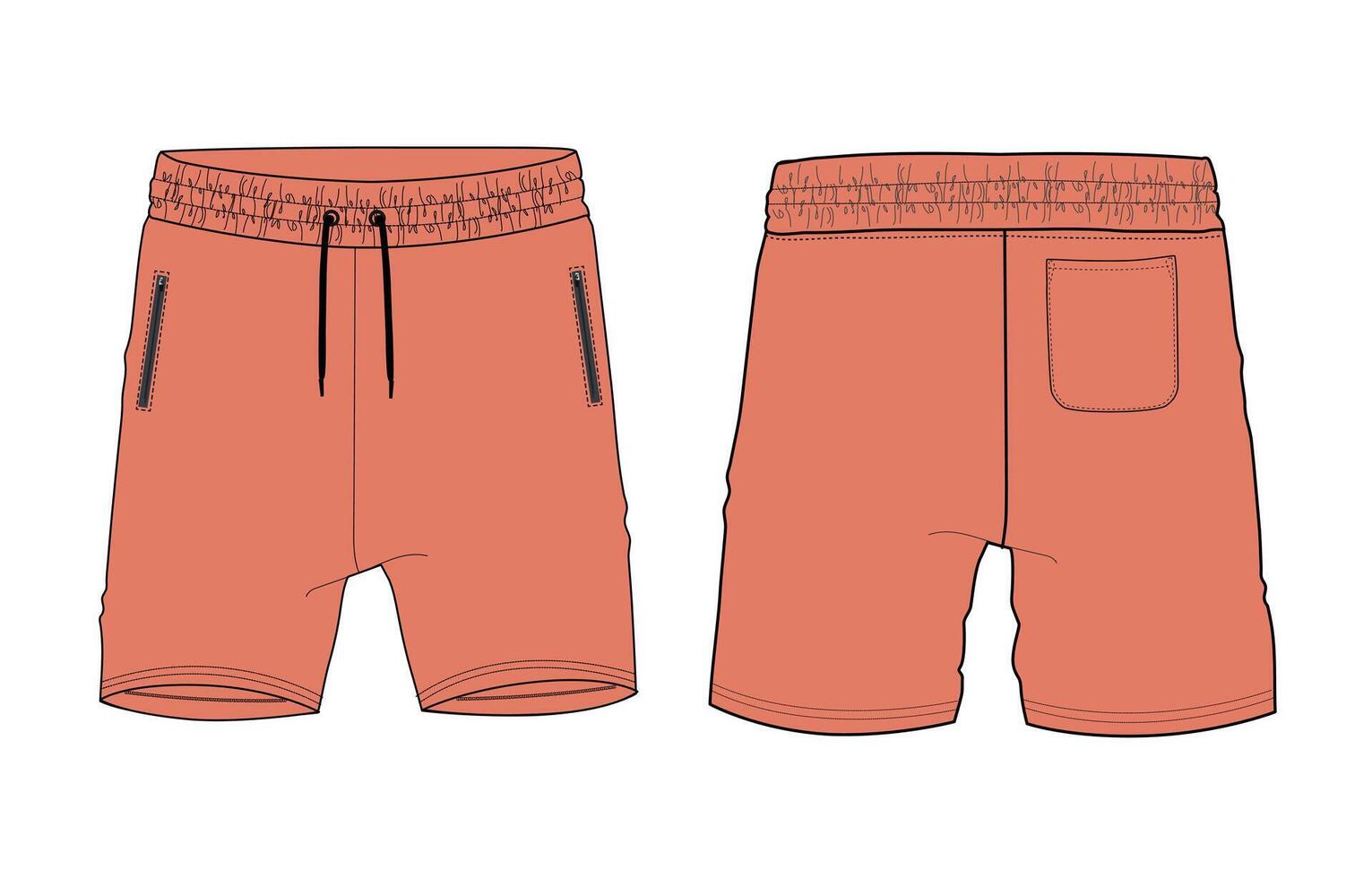 Sweat shorts front and back with pocket isolated on white background vector