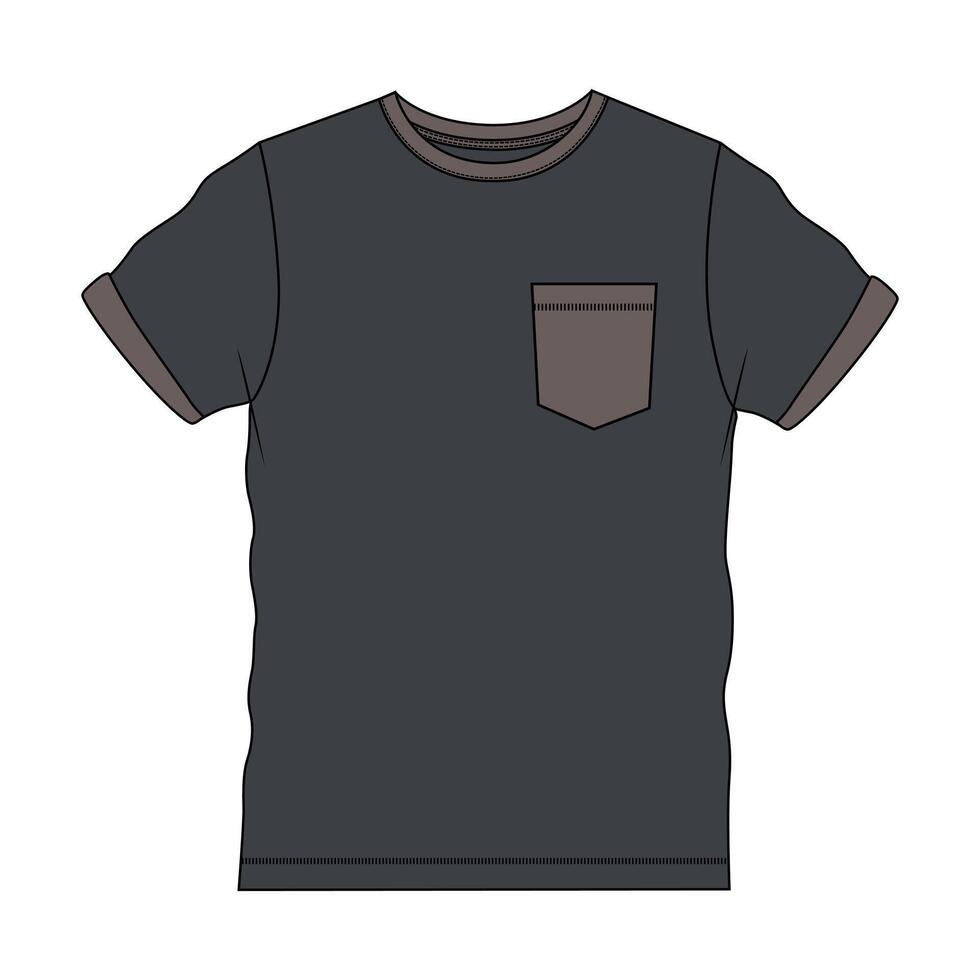 A black t - shirt with a pocket vector
