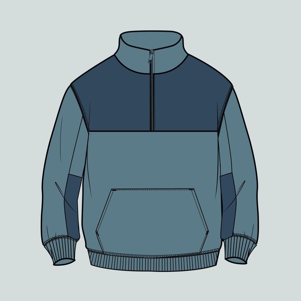 A drawing of a sweatshirt with a zipper vector