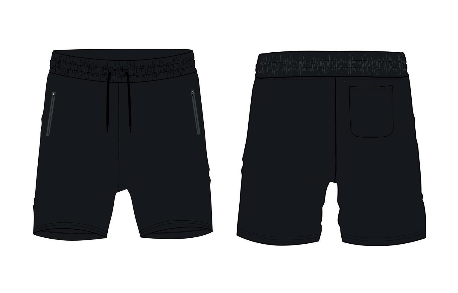Black sweat shorts pant front and black isolated on white vector