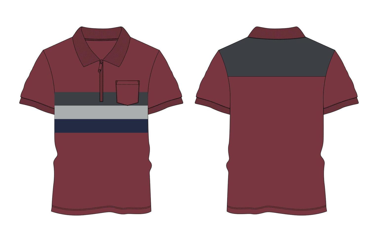 The maroon polo shirt is shown with a blue and gray stripe vector
